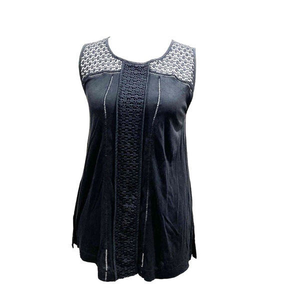 Loft Women Shirt Size Small Black Sleeveless Front Detailed Crochet Boho - Picture 1 of 11